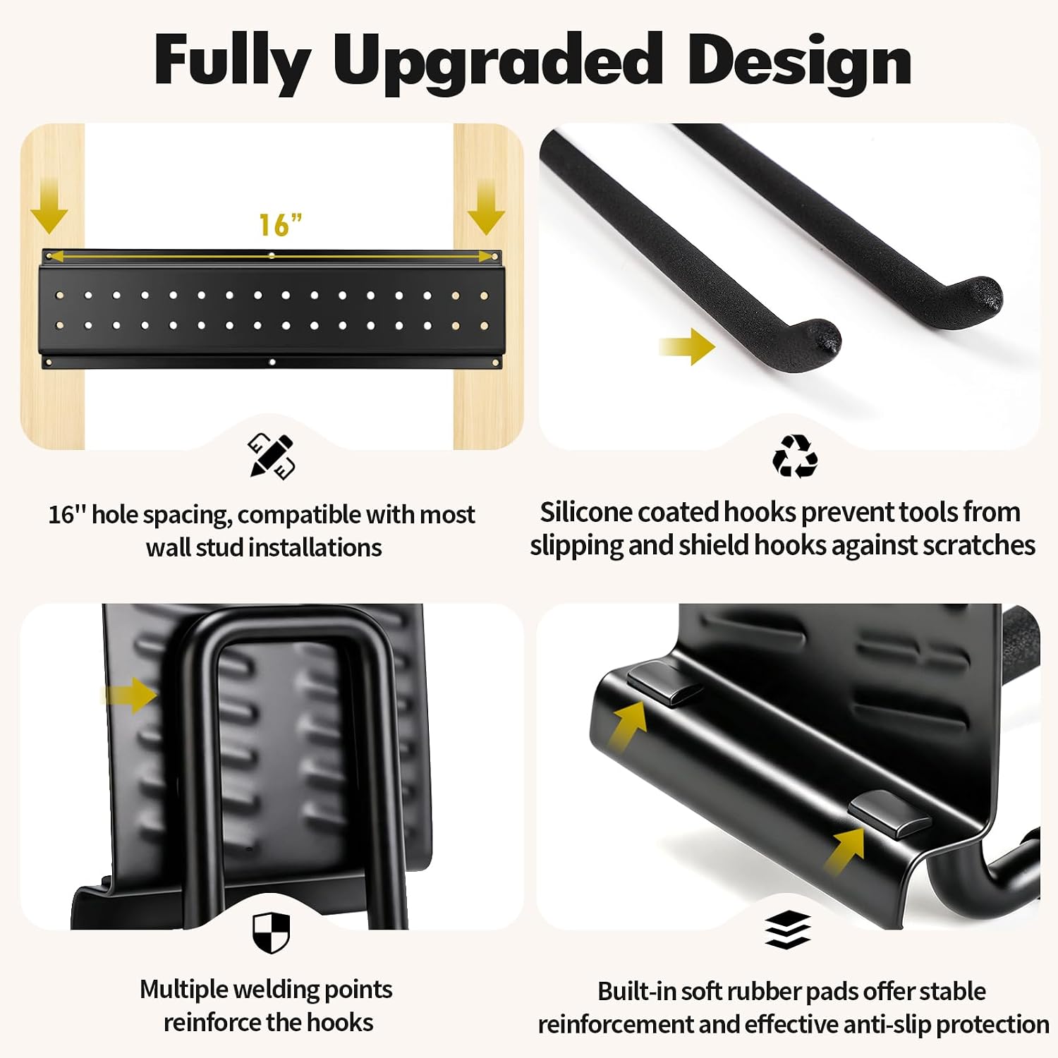 16.5inch Tool Organizer Wall Mount,Garage Wall Organizer with Adjustable Hook, straight and Wave Hook
