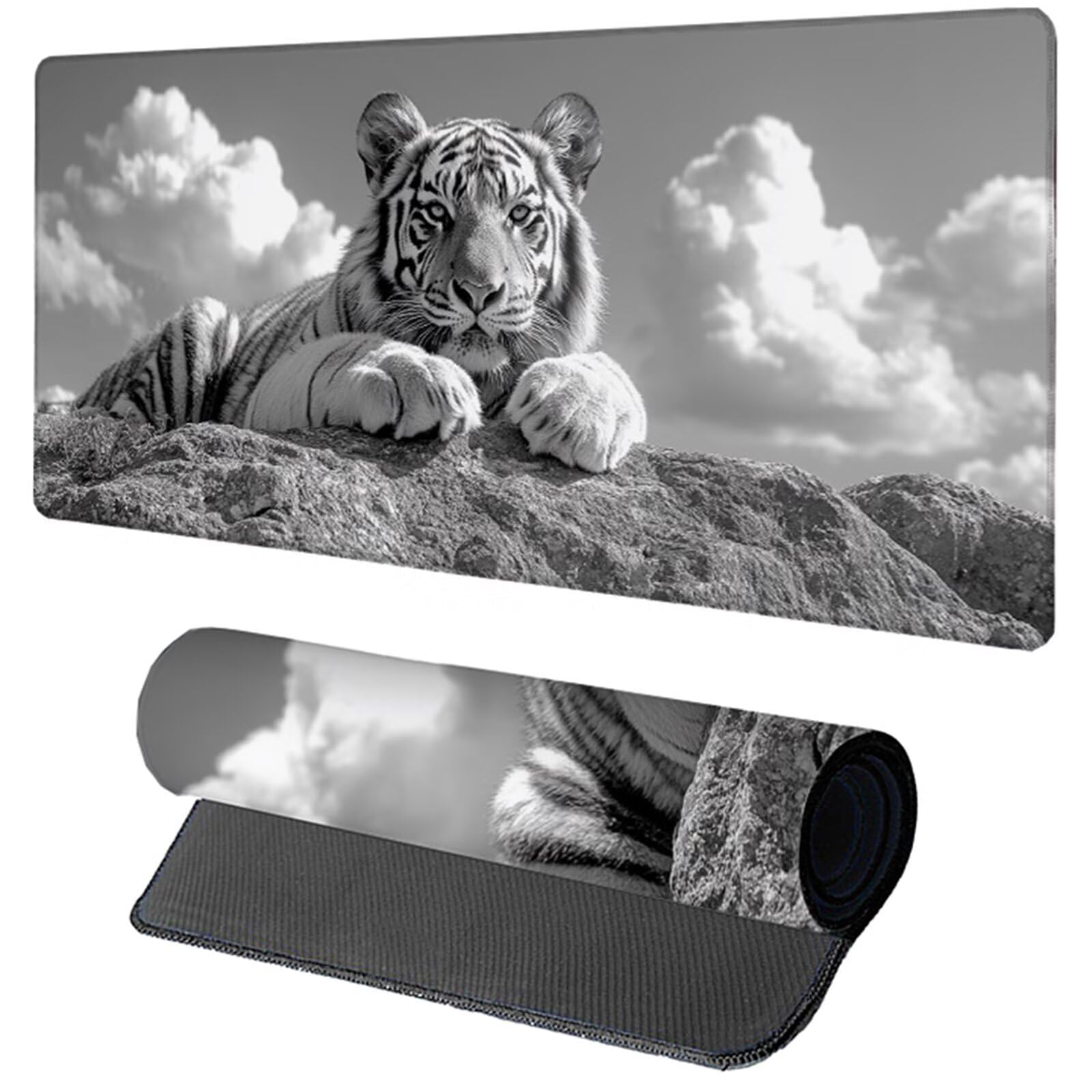 Podkładka pod mysz do gier szara podkładka pod mysz XXL 1600 x 800 x 3 mm, podkładka pod mysz tygrys podkładka na biurko duże biurko ze zszytymi krawędziami do klocków PC akcesoria do gier, akcesoria