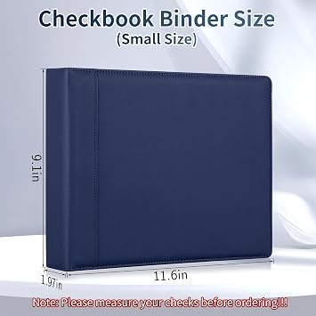 Antner 3 Ring Personal Check Binder for 3-on-a-Page End-Stub Deskbook & Personal 3 Holes or 9 Holes Small Size Checks, PU Leather Check Holder Checkbook Binder Cover with Zipper Pouch, Navy Blue