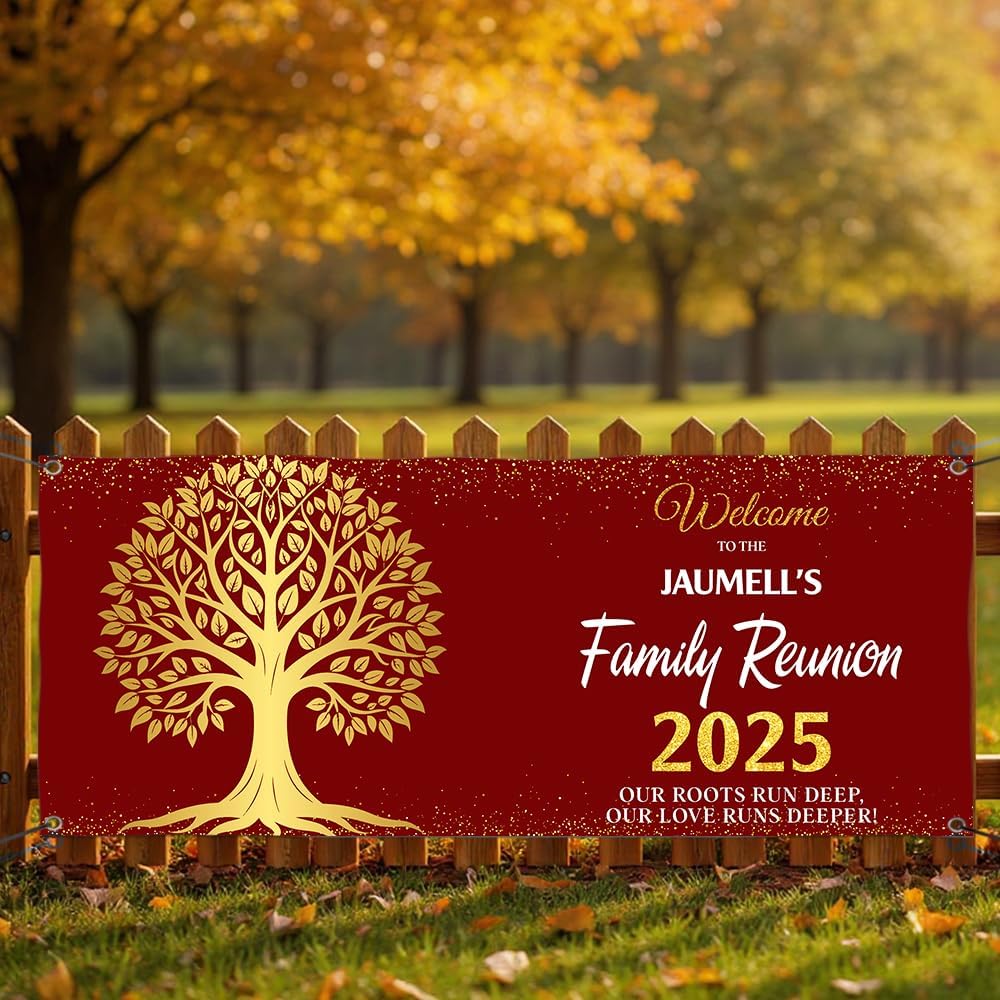 Personalized Family Reunion Banner - Family Tree Reunion Decorations, Celebrations, Party Decor - Black And Gold Custom VinyL Banner#13