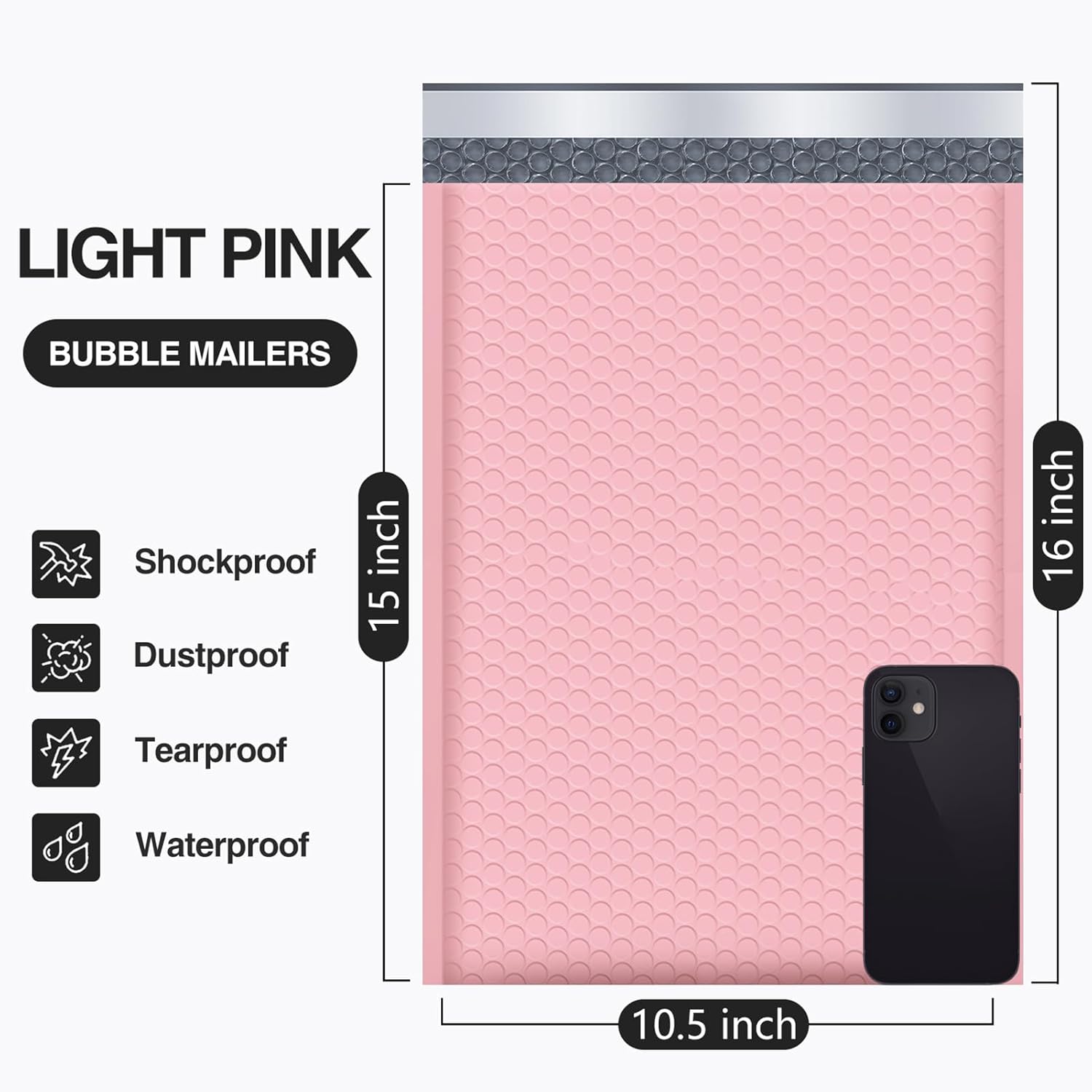 UCGOU Bubble Mailers 10.5x16 Inch Light Pink 25 Pack Poly Padded Envelopes Large #5 Mailing Packages Opaque Packaging Postal Self Seal Adhesive Waterproof Boutique Shipping Bags for Clothes