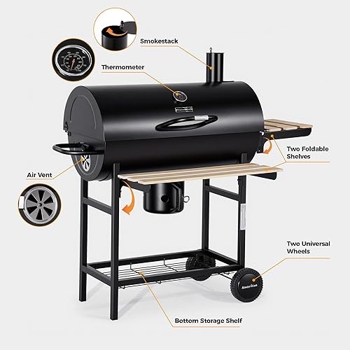 Miniatura 6 de MASTER COOK Parrilla de carbón con estante frontal plegable de madera, parrilla de barbacoa al aire libre con área de cocción de 686 pulgadas
