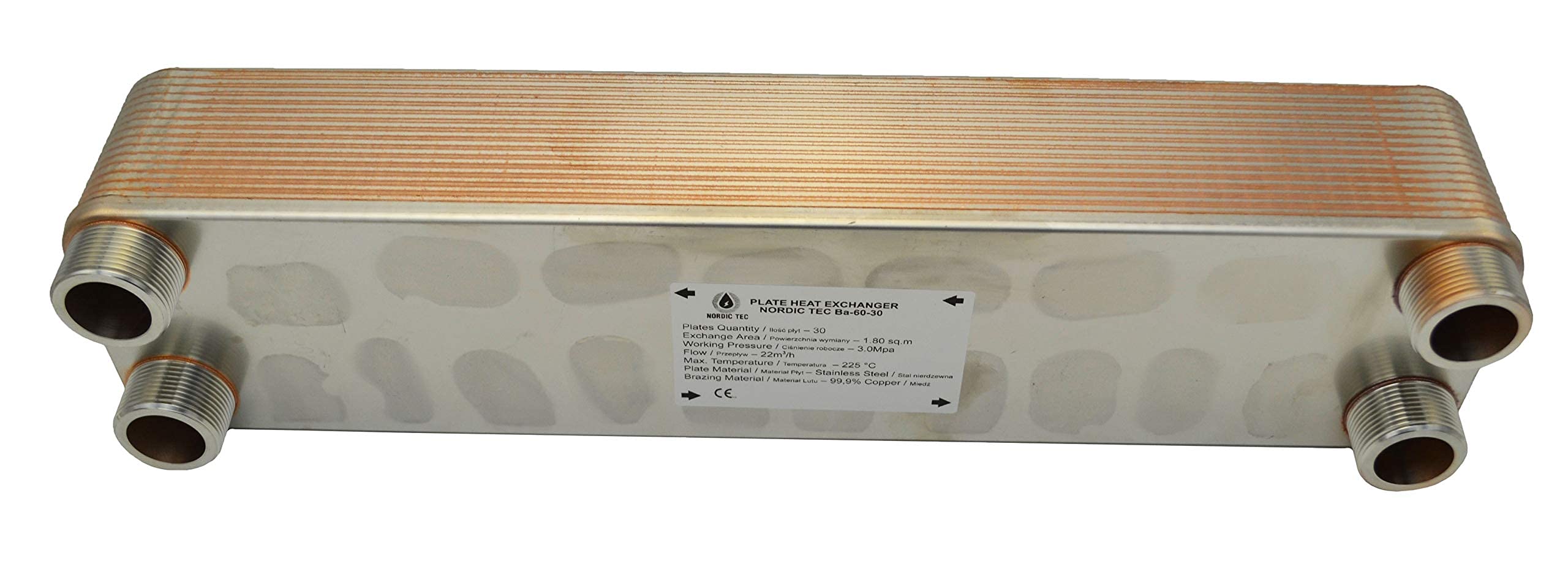 Intercambiador de calor Nordic Tec Ba-60-20 de acero inoxidable, 20 placas, 220 kW, 5/4", intercambiador de calor de 1 1/4" (con aislamiento)