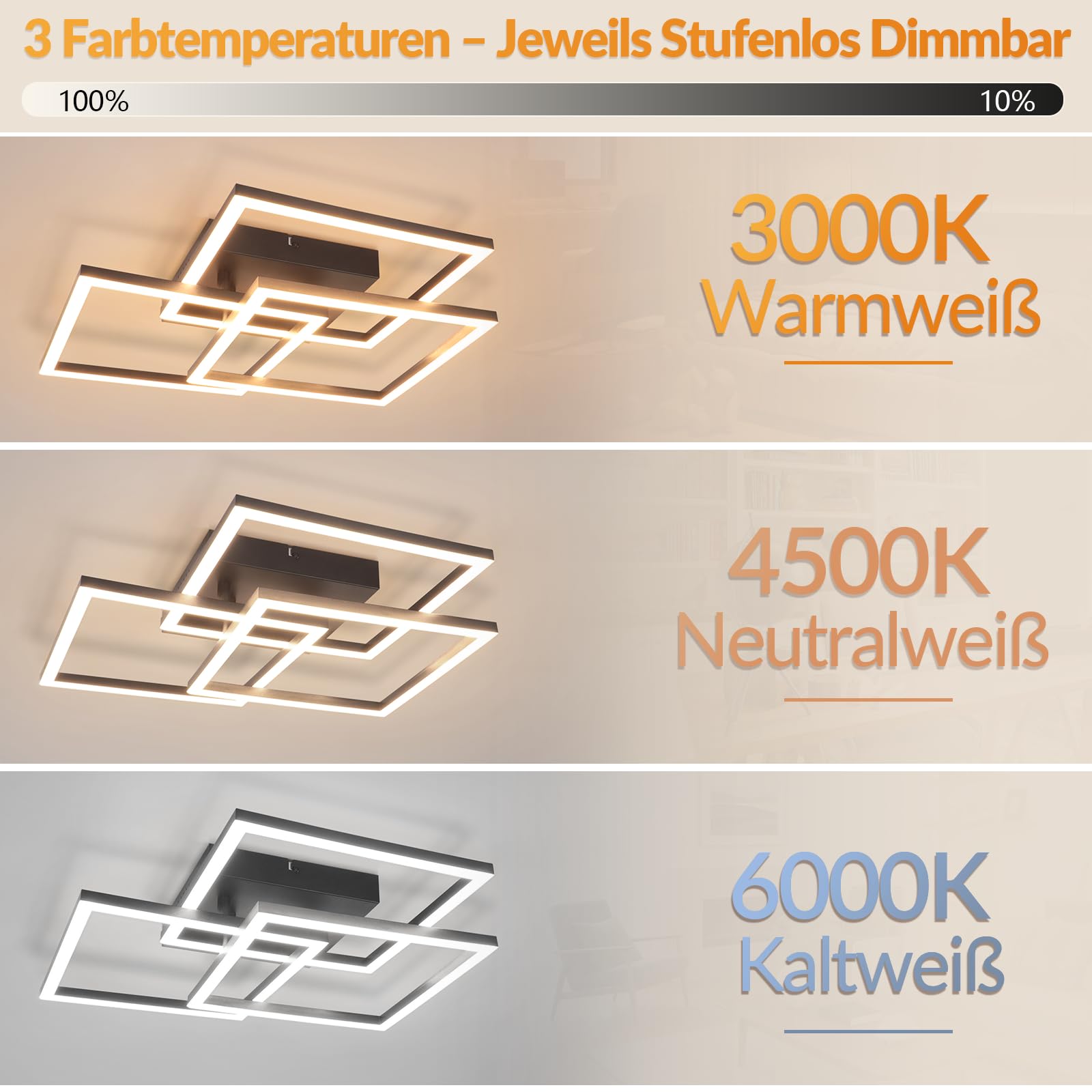 Homefire LED Deckenlampe, 31W Deckenleuchte Wohnzimmer mit Fernbedienung