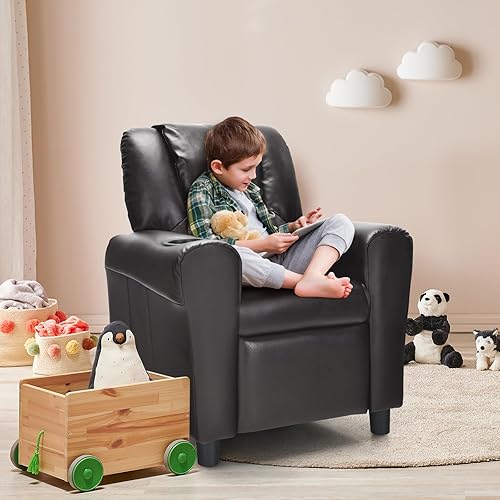 Miniatura 38 de ARLIME Silla reclinable para niños, sillón tapizado con soporte para tazas, respaldo, sofá de cuero para bebé con reposacabezas y reposapiés,