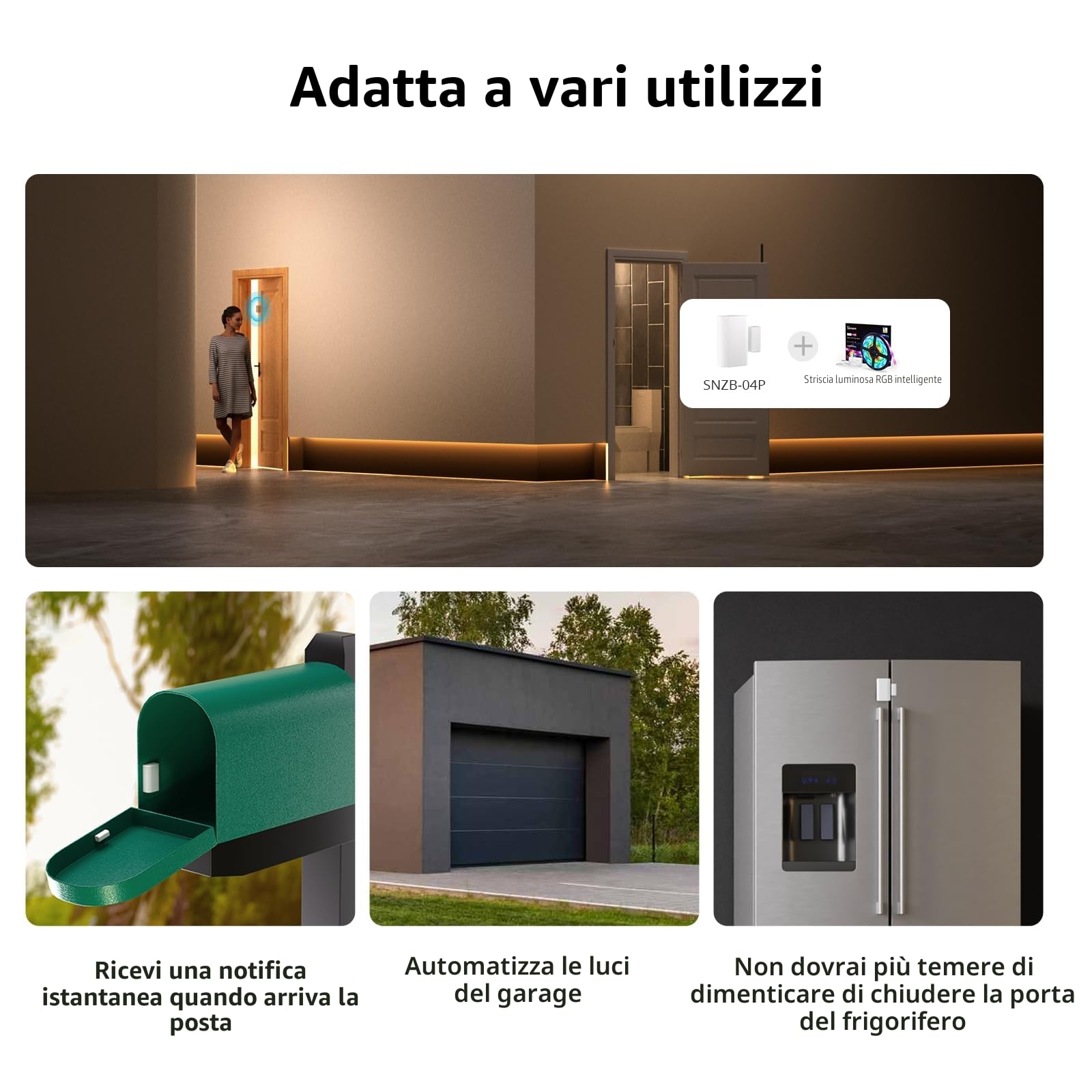 SONOFF SNZB-04P Sensore per porte e finestre Zigbee 2 Stuck, sistema di allarme intelligente per porte e finestre,richiede Zigbee Hub,compatibile con Alexa e Google Assistant，scene intelligenti