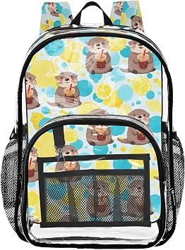ALAZA Clear Backpack for School Otter Blue Yellow Lemon Clear Bag Heavy Duty PVC Transparent Bookbag See Through Backpacks for Girls Boys Stadium Events
