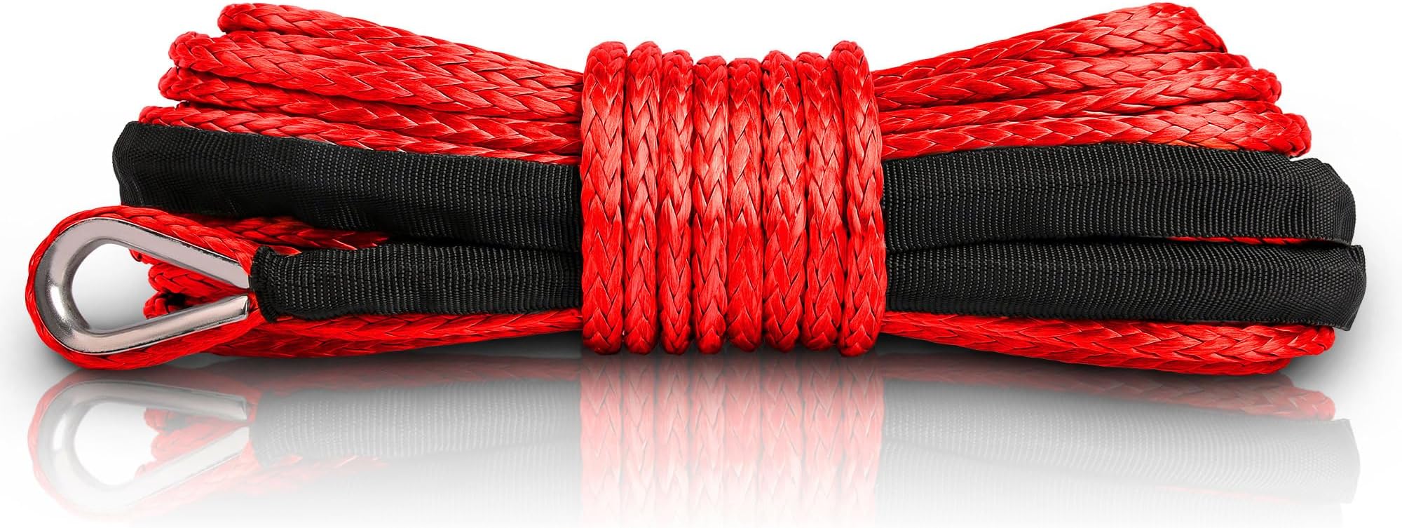 XPV SK75 1/4" x 50‘ Dyneema Synthetic Winch Rope Cable with Black Protecting Sleeve for SUV ATV UTV Vehicle Boat Car （10000LBS）（Red）