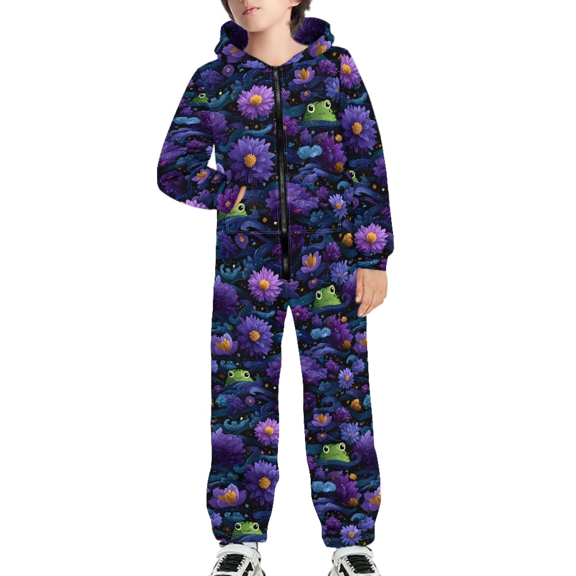 Kids 3D Galaxy Novelty Print Sky Graphic Jumpsuits Zip Up Hoodie One Piece Rompers Boys Girls
