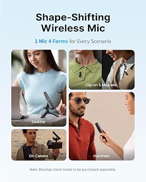 BOYA Magic Wireless Mini Microphones for iPhone/Android/PC/Camera, 4 Form-in-1 Mic, 7g Lightweight,AI Noise Reduction, 48kHz/24bit,APP Control, 328ft Range,Microphone for Recording, Streaming, Podcast