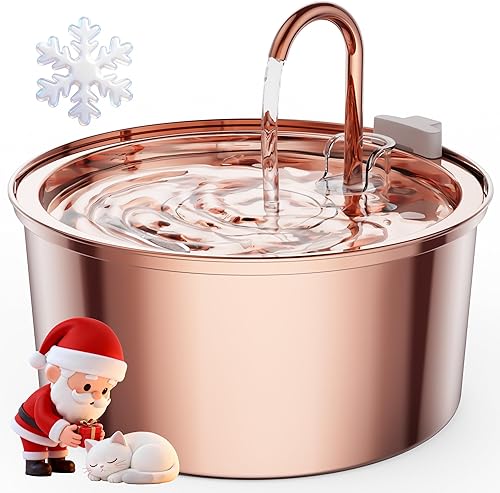 Tomxcute Cat Water Fountain Stainless Steel - 108oz3.2L Cat Fountain for Drinking- Large Capacity Pet Water Fountain - Copper Surface