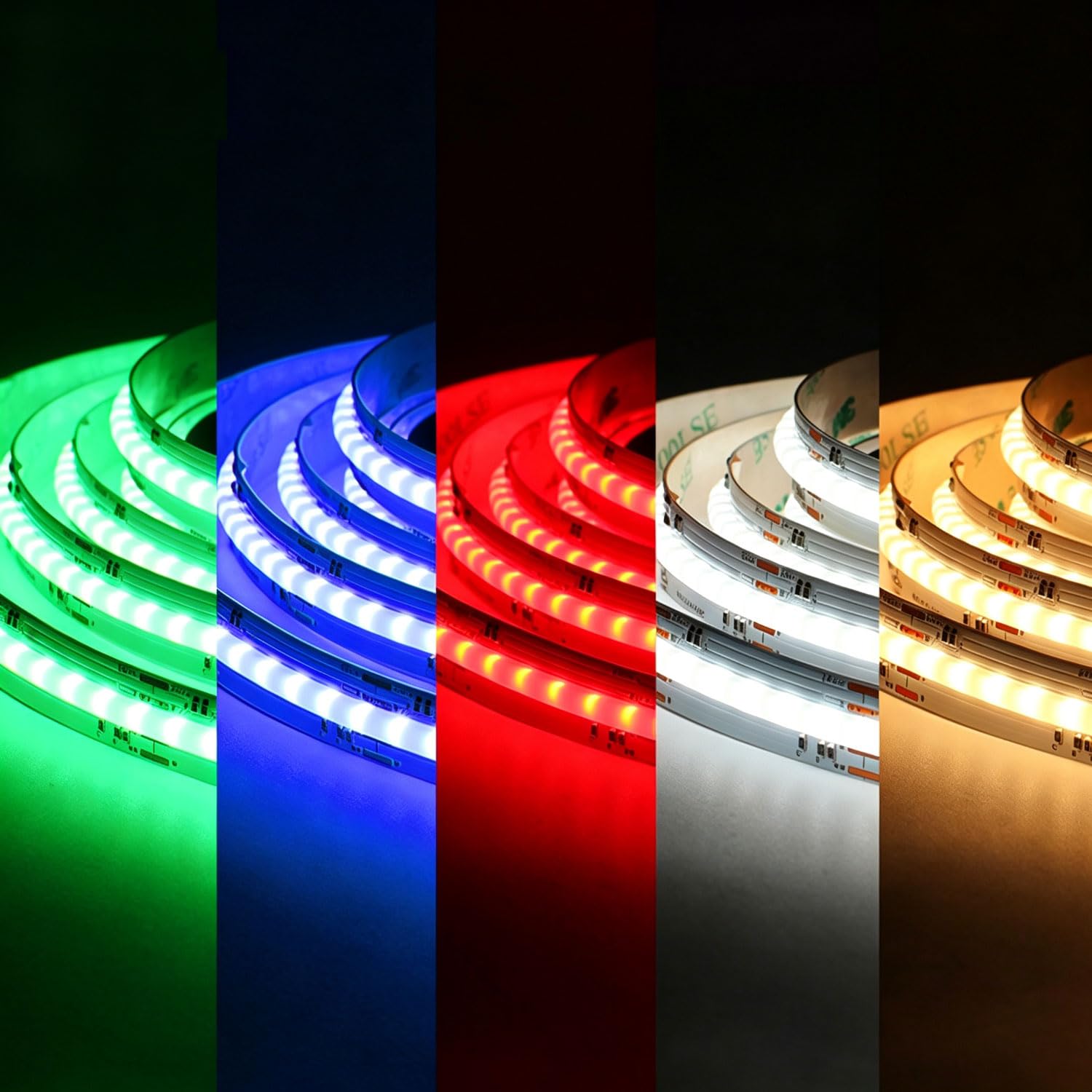 LumiyaHalo 24V RGBCCT COB LED Light,1M 840LEDs/m RGBCW COB LED Strip,RGB + 2700K-6500K Tunable White FCOB RGBW COB Tape for Party,Counter,Shelf,Home Decoration (1M)