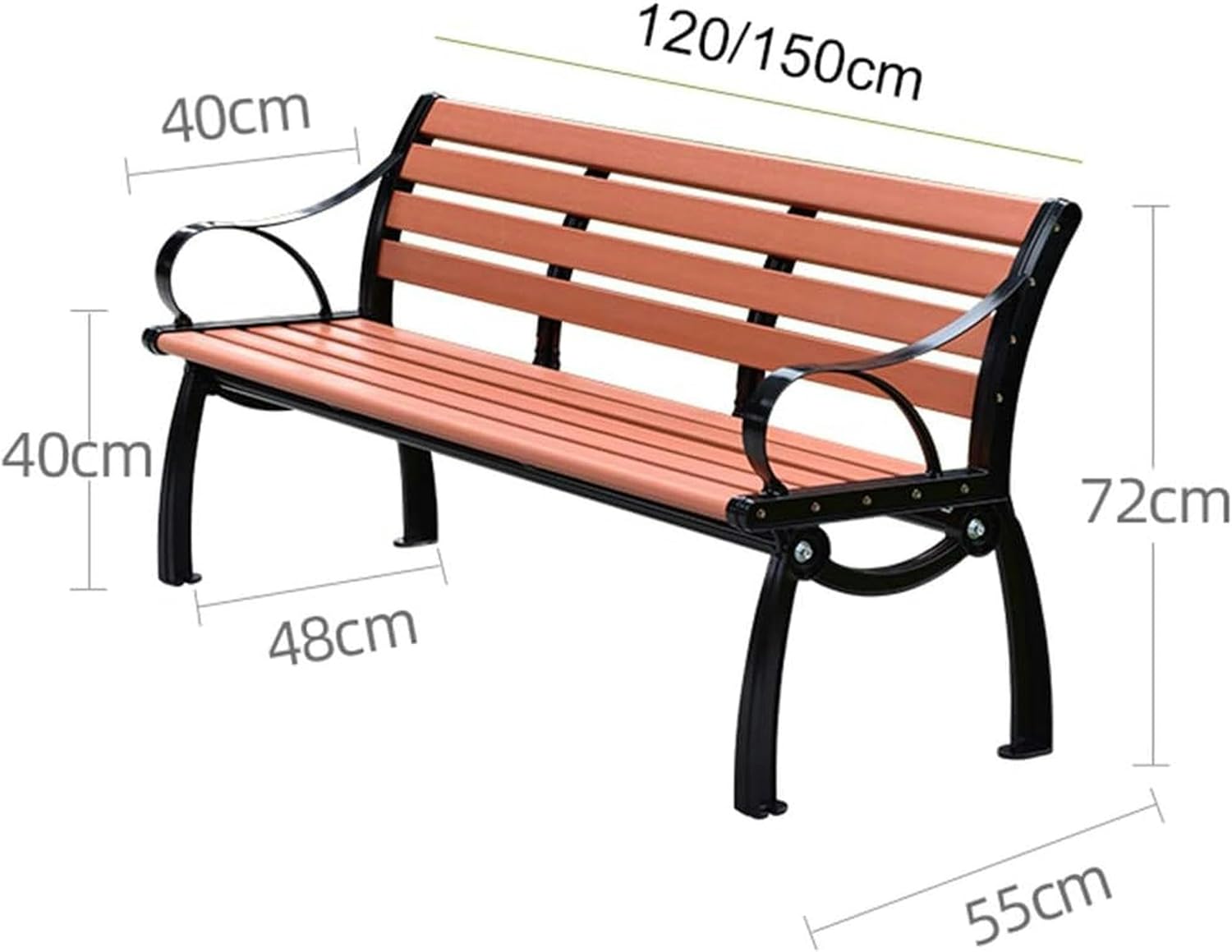 Outdoor Garden Bench,Courtyard Garden Bench Park Porch Chair, Cast Aluminum Frame Hardwood Furniture Outdoor Three seat Bench, Weather-Resistant Benches for Outdoor pa