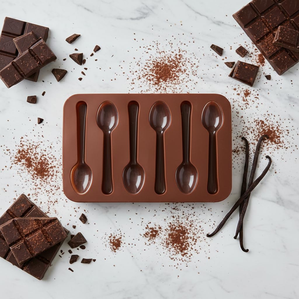 MoldBerry 6 Cavity Silicone Spoon Shape Chocolate Mould | Food Grade Non-Stick Candy & Fondant Mold | Reusable DIY Hot Chocolate Spoon Making Mold | Easy Demould Baking Tool-image-28