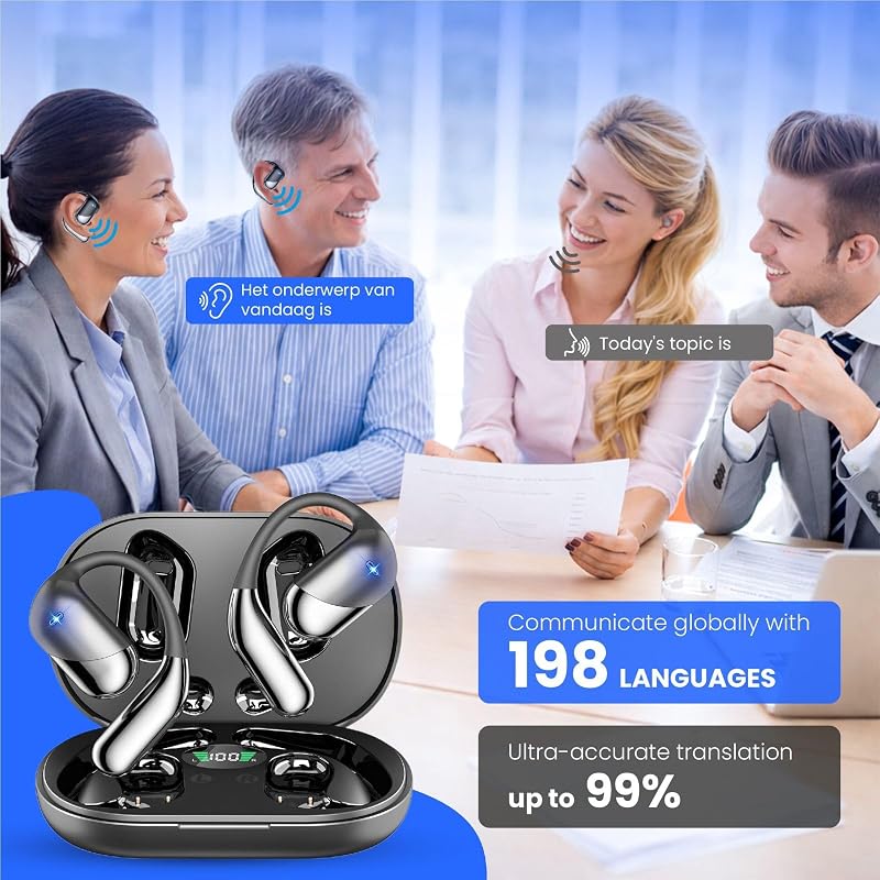 CELVON AI Translation Earbuds Real Time, 198+ Languages Translator Earbuds No Subscription, 2-Way Translating Headphones for Travel Meeting, Audifonos Traductores Inglés Español – Black image 4