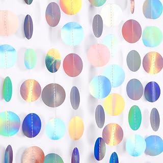 Syhood Christmas Party Decorations Paper Dot Circle Garlands 130ft Glitter Streamers Hanging Banner Decor for New Year Baby Shower Wedding Birthday Backdrop Supplies(Iridescent Color,10 Pcs)