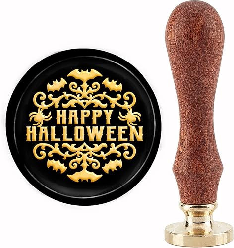CRASPIRE Sello de cera de Halloween con diseño de araña, 1.181 in, retro, vintage, extraíble, latón, con mango de madera, para invitaciones de boda,