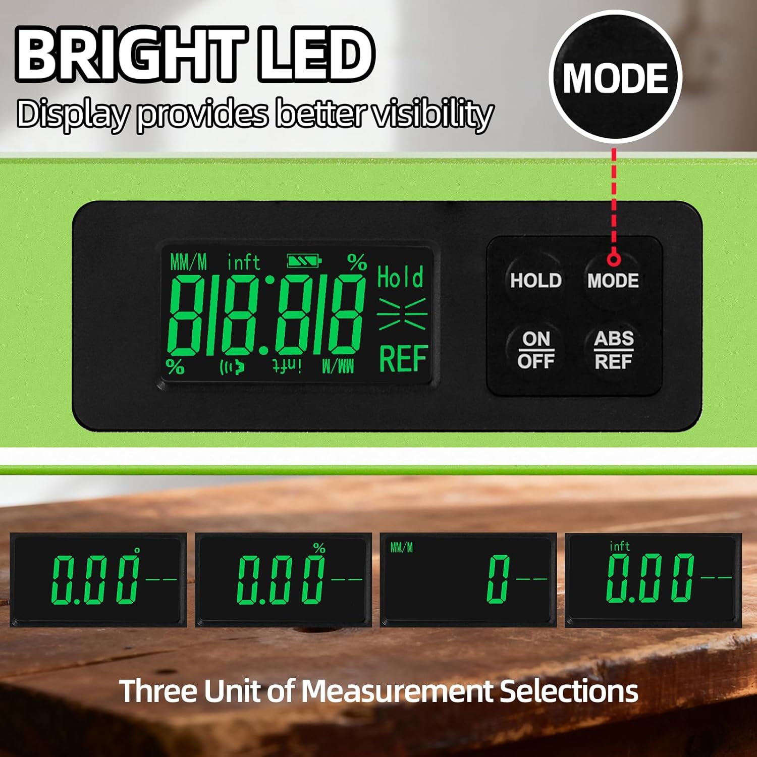 16inch Digital Level with LCD Display - Bubble Light Up Function - Multi Purpose:Magnetic Torpedo Level, Angle Finder 0-90° & 0-180° Range -Leveler Tool for Woodwork,Saw & Home Leveling (Green)
