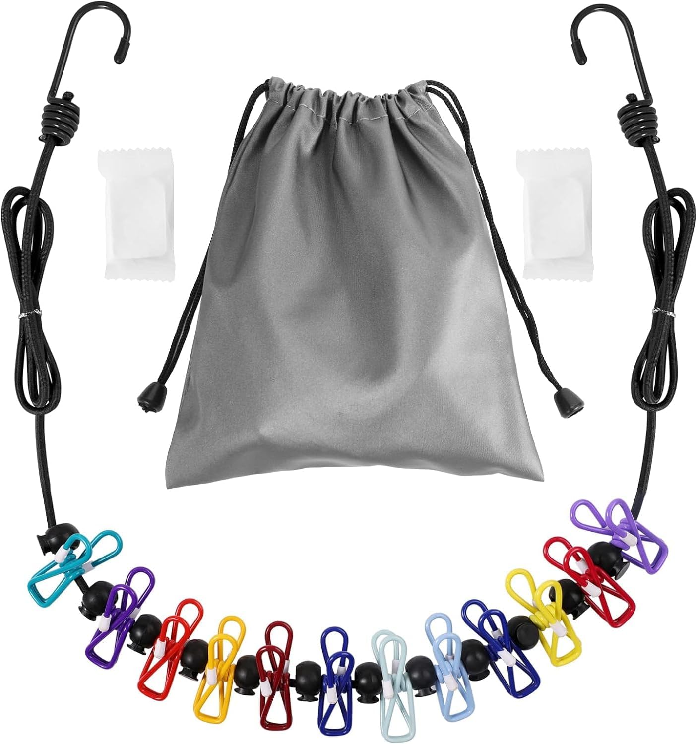 Retractable Travel Clothesline, Portable Clothesline, Including 2 Compressible Towels, 12 clothespins, Suitable for Indoor and Outdoor, Balcony, Outdoor Camping use Multicolor