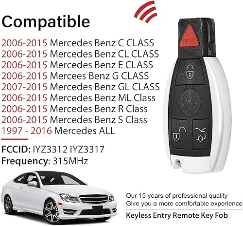 Miniatura 2 de Repuesto para Mercedes Benz 1997-2016 All C CL E G GL ML R S Class Key Fob Control remoto IYZ3312 IYZ3317 315MHz 4 botones, negro