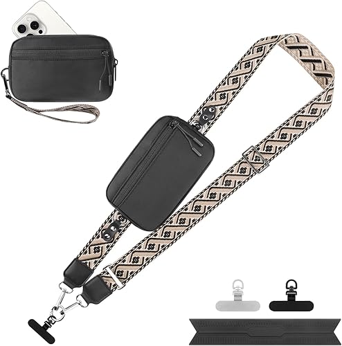 Miniatura 14 de Correa para teléfono con clip y correa cruzada para cartera, cordón ajustable para teléfono con cartera, Negro, Mediana Negro,negro, rojo (Black