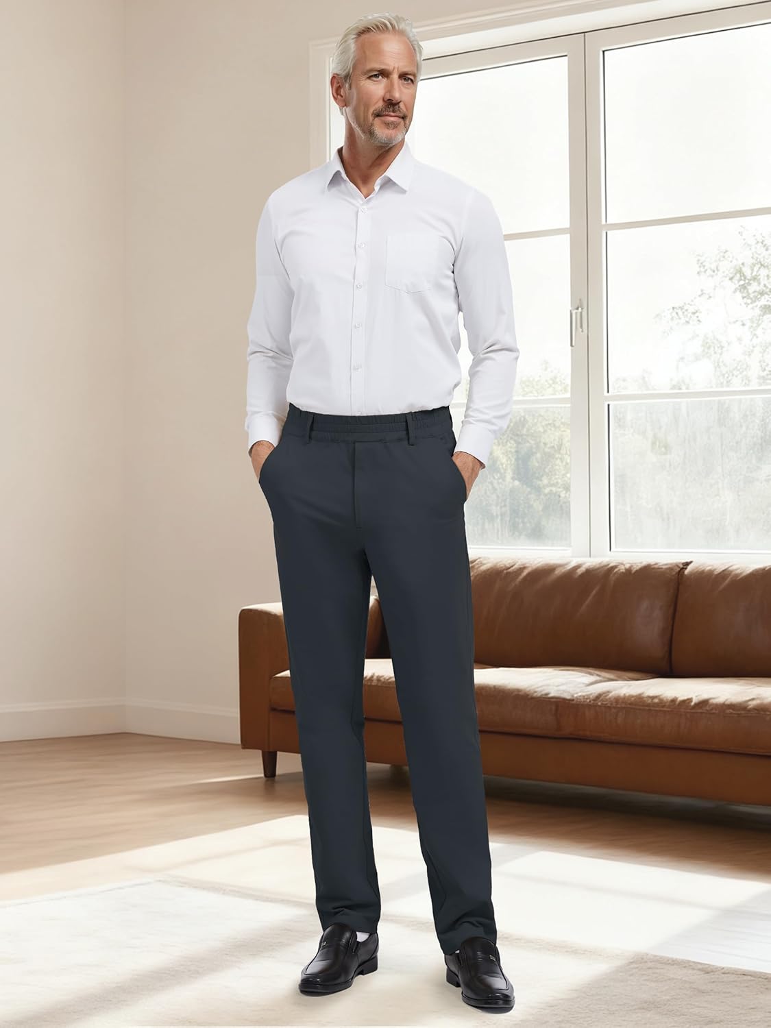 Tapata Men's 28"/30"/32" Inseam Elastic Waist Pants for Seniors Straight Leg Stretch Slacks for Elderly with Zipper Fly - Image 9