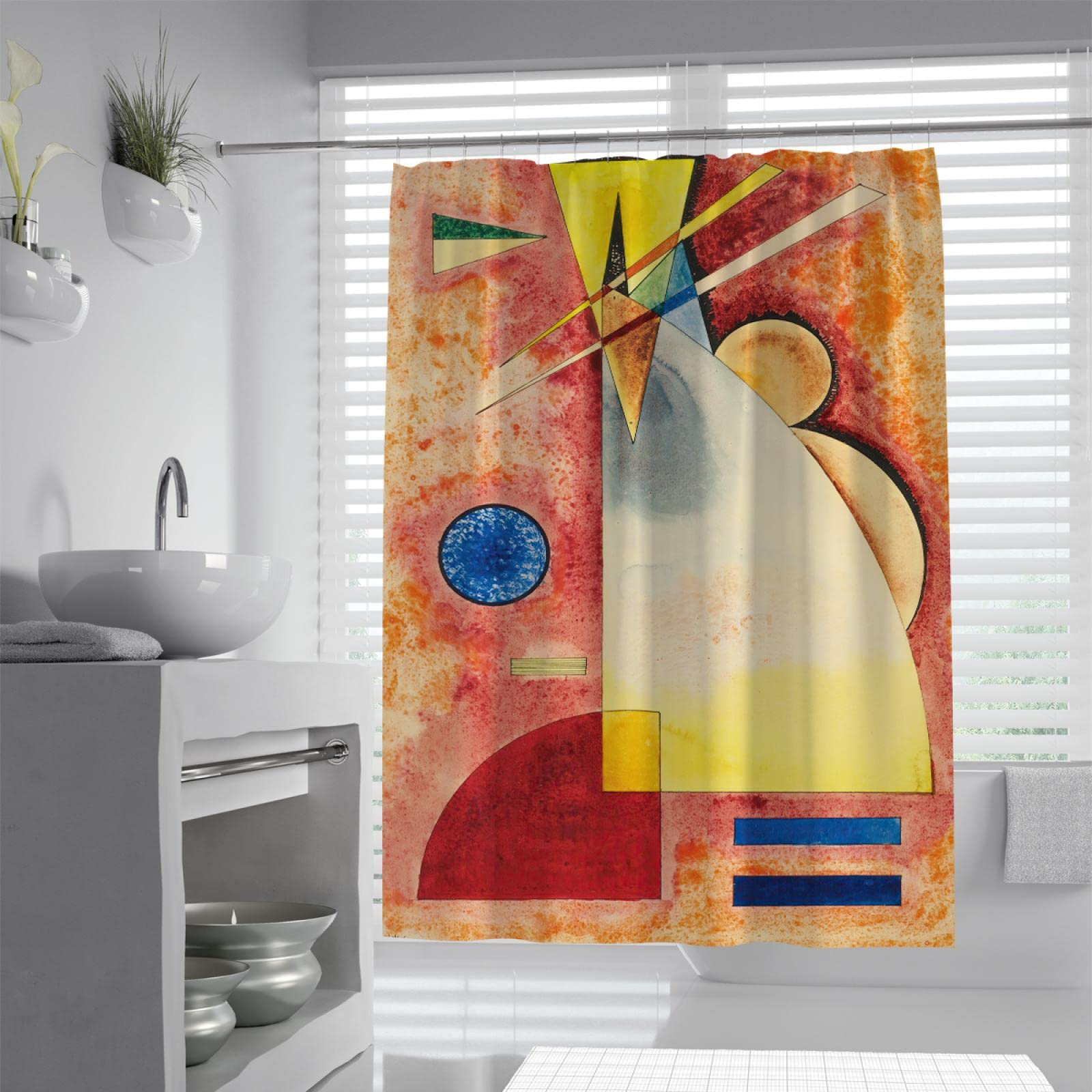 Via Vela Shower Curtain Abstract Kandinsky Painting Art Bathroom Sets With Heavy Duty Set With Hooks 180X180 Cm