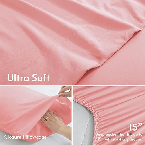 Miniatura 5 de JOLLYVOGUE Juego de sábanas de 6 piezas PinkQueen, sábanas tamaño Queen para dormitorio con bolsillo profundo, sin arrugas y refrescante, juego de