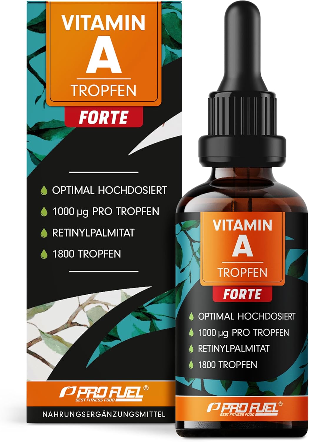 Vitamine A-druppel Forte, 1000 µg per druppel, 1800 druppels met vitamine A van retinylpalmitaat, optimaal hooggedoseerd en biologisch beschikbaar, zonder additieven, laboratorium getest met