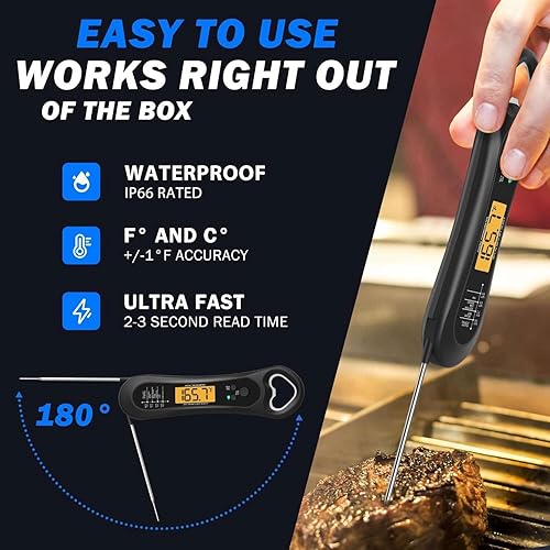 Miniatura 2 de Termómetro digital de carne, termómetro de carne de lectura instantánea para parrilla y cocina, con abridor de botellas, termómetro de alimentos de