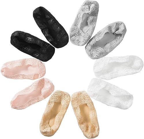 Miniatura 2 de 5 pares de calcetines de corte bajo de encaje para niñas antideslizantes invisibles de verano para niños pequeños