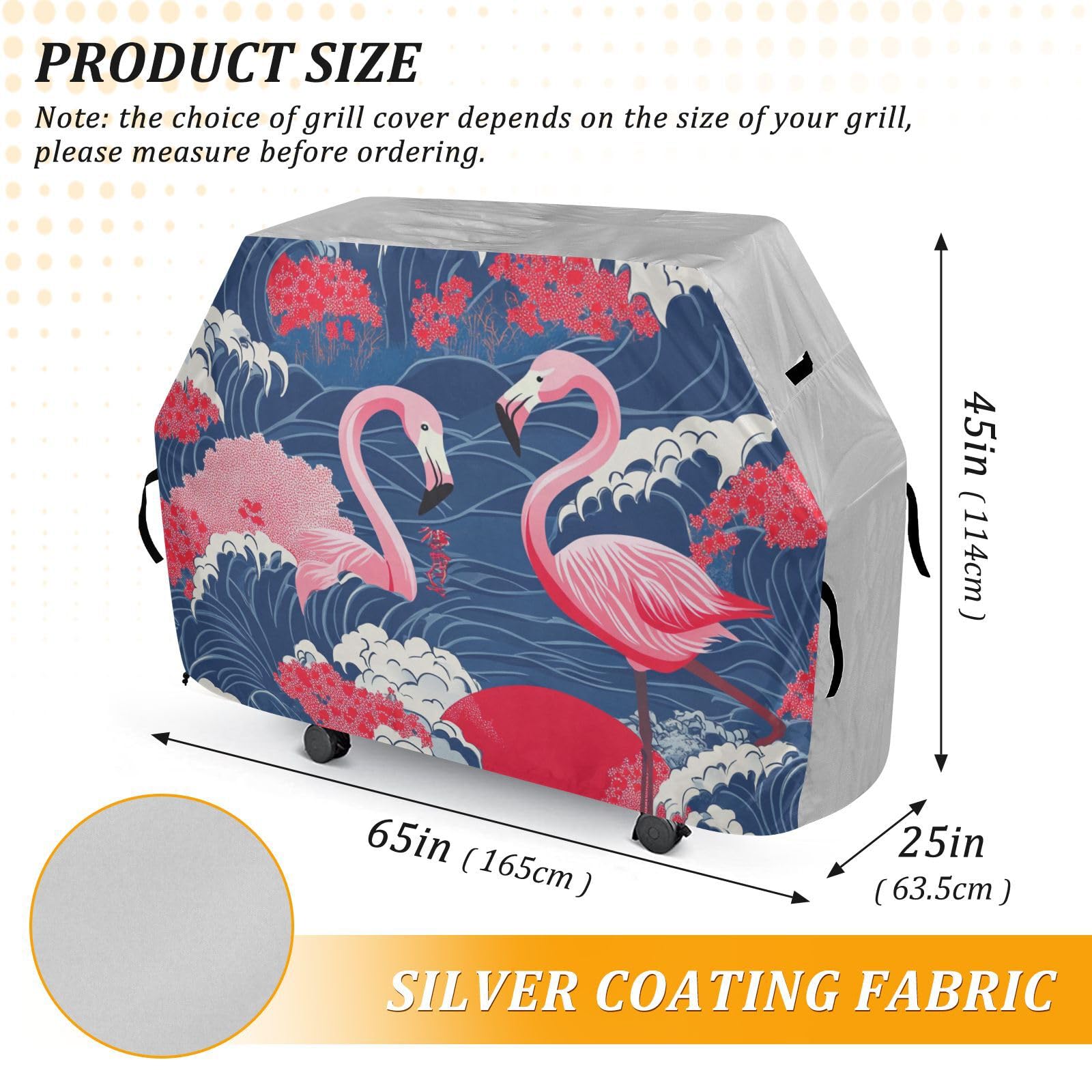 Flamingo pokrowiec na grilla na patio w stylu japońskim, 150 cm, wodoodporny, wytrzymały, odporny na rozdarcie, odporny na blaknięcie materiał, pokrowiec na grilla z regulowanym sznurkiem chroniący