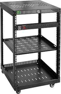 RIVECO 15U Network Rack with Wheels for Server, Stereo Open Frame Cabinet with Vented Top & Bottom Covers, Round Holes Posts Square Holes Posts Available…