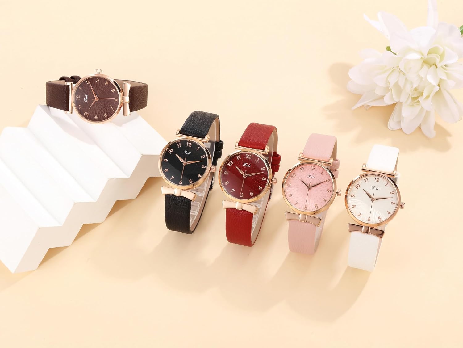 Top Plaza Womens Ladies Classic Simple Leather Analog Quartz Wrist Watch Rose Gold Case Arabic Numerals Casual Dress Watches