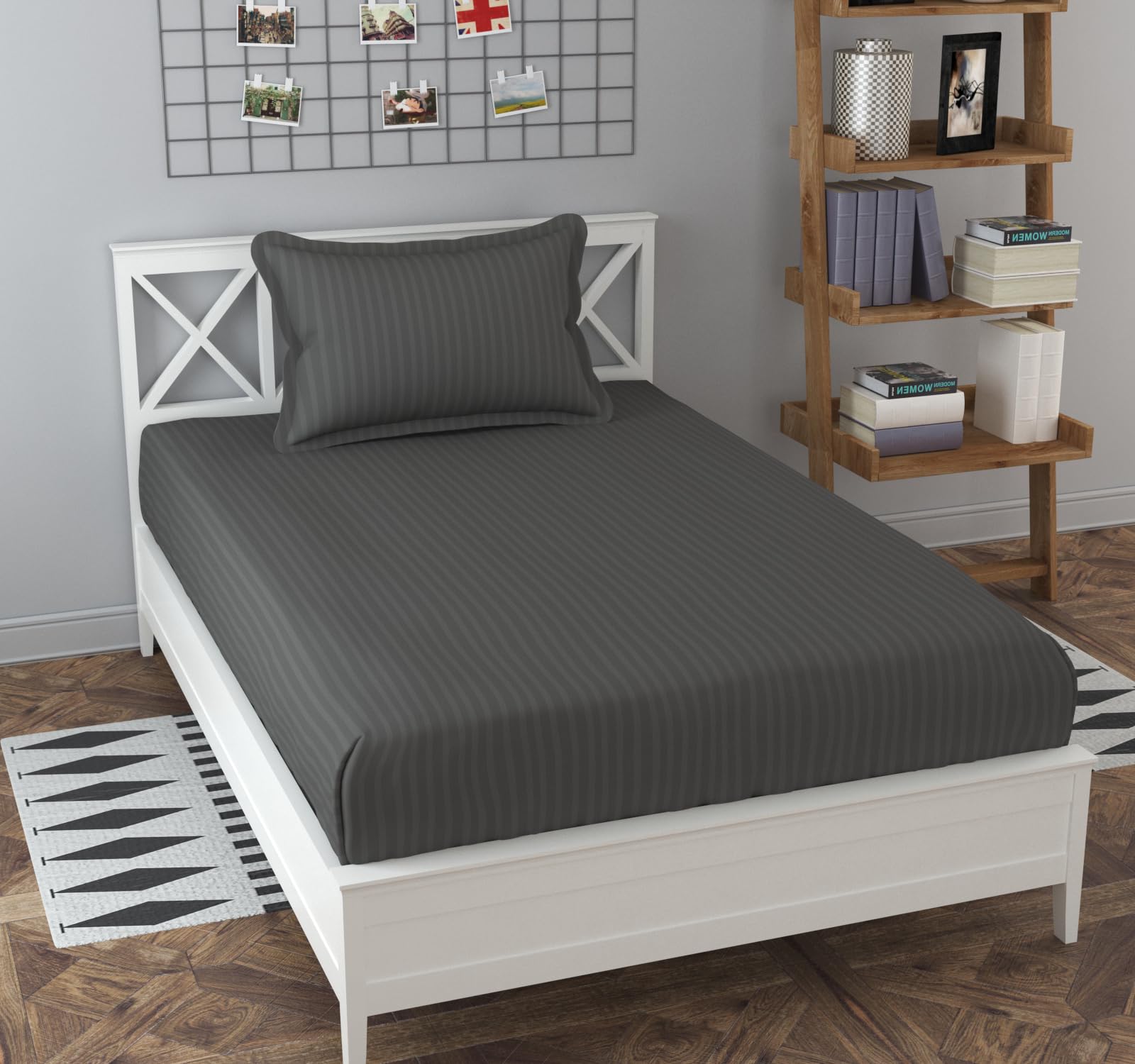 Olive Striped Cotton Bedsheet - Single Bed -21