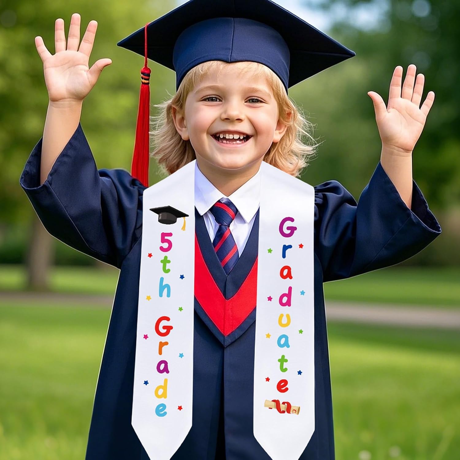 Rakuto 5th Grade Graduation Stole, Class of 2025 Fifth Grad Decorations Supplies, Elementary Graduation Sash Decor for Students Boys Girls
