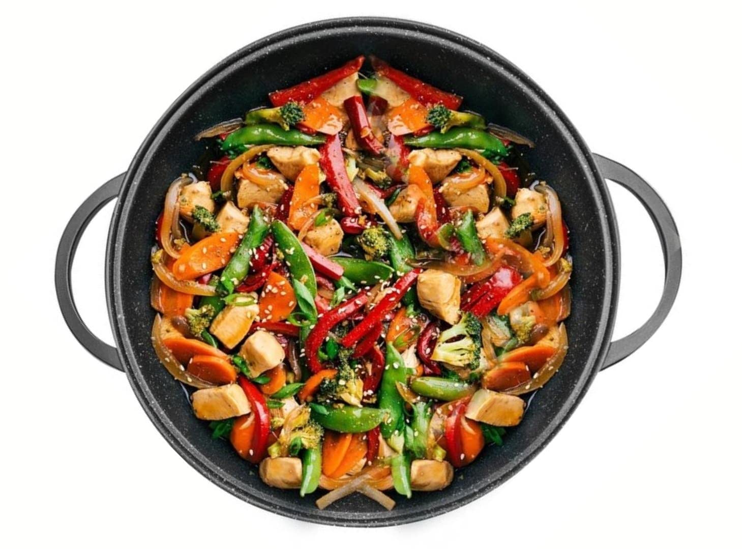 Cheffinger Wok Poêle Wok Woktopf Induction 36cm Fonte D'Aluminium avec Couvercle Poêle à Frire Marmorbeschichtung Silikongriffe