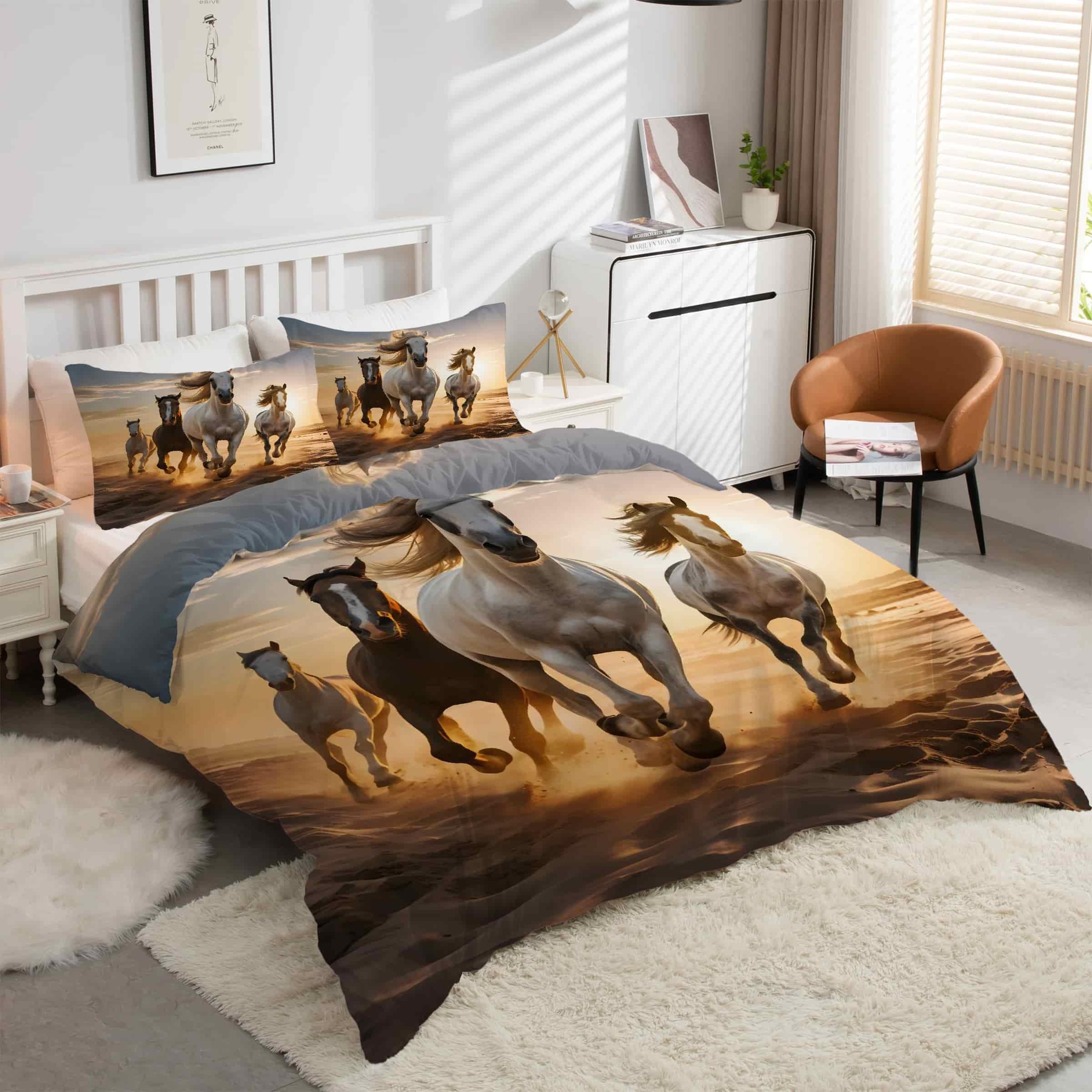 Housse de couette 240x260 cheval fermeture éclair pour lit facile à faire