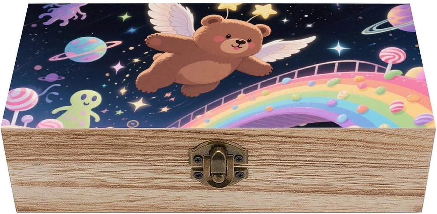Winged Bear Wooden Gift Boxes Memory Box for Keepsakes