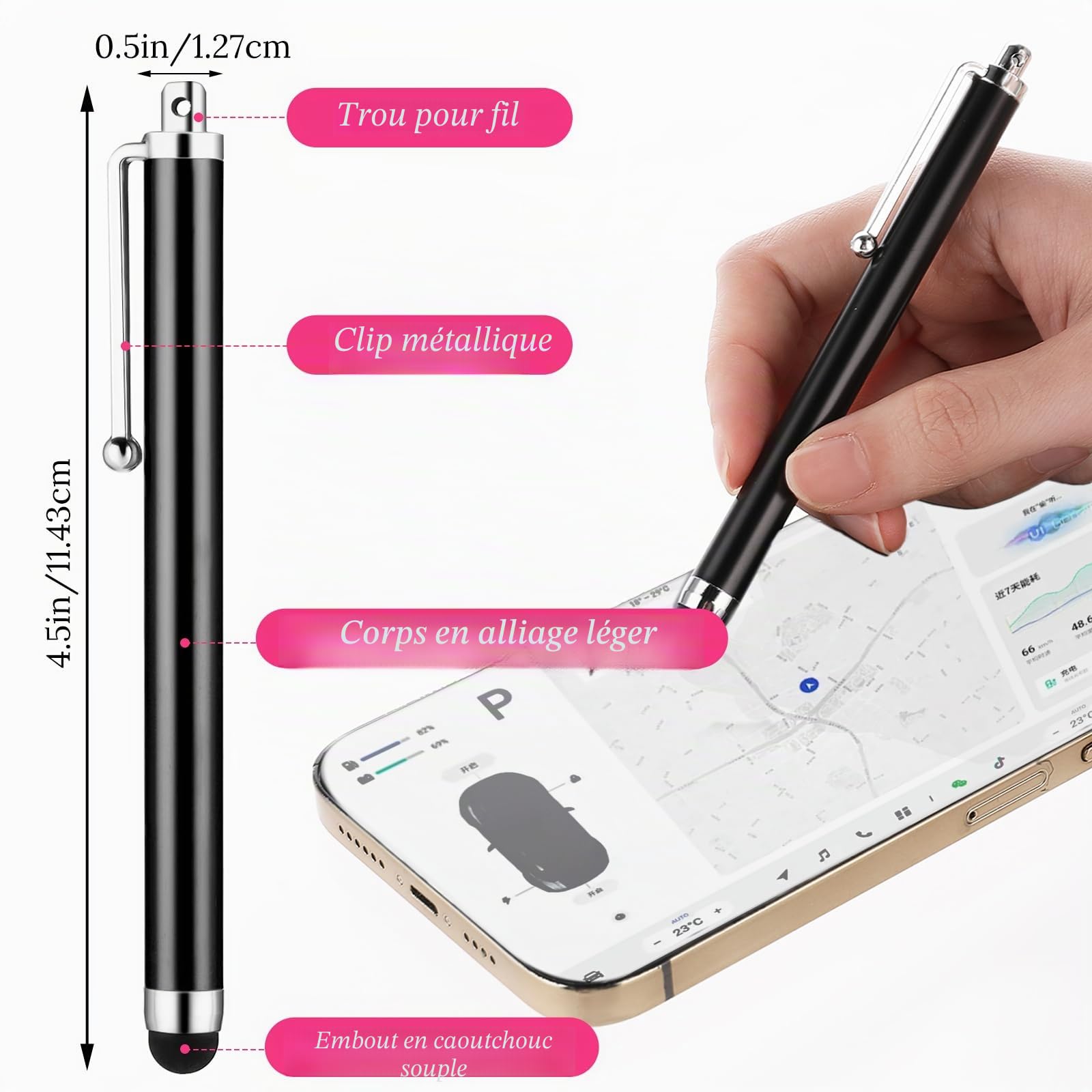Andibro Stylets Universels pour Écrans Tactiles, 2 Pièces, Compatibles Tablette Smartphone Ordinateur Portable
