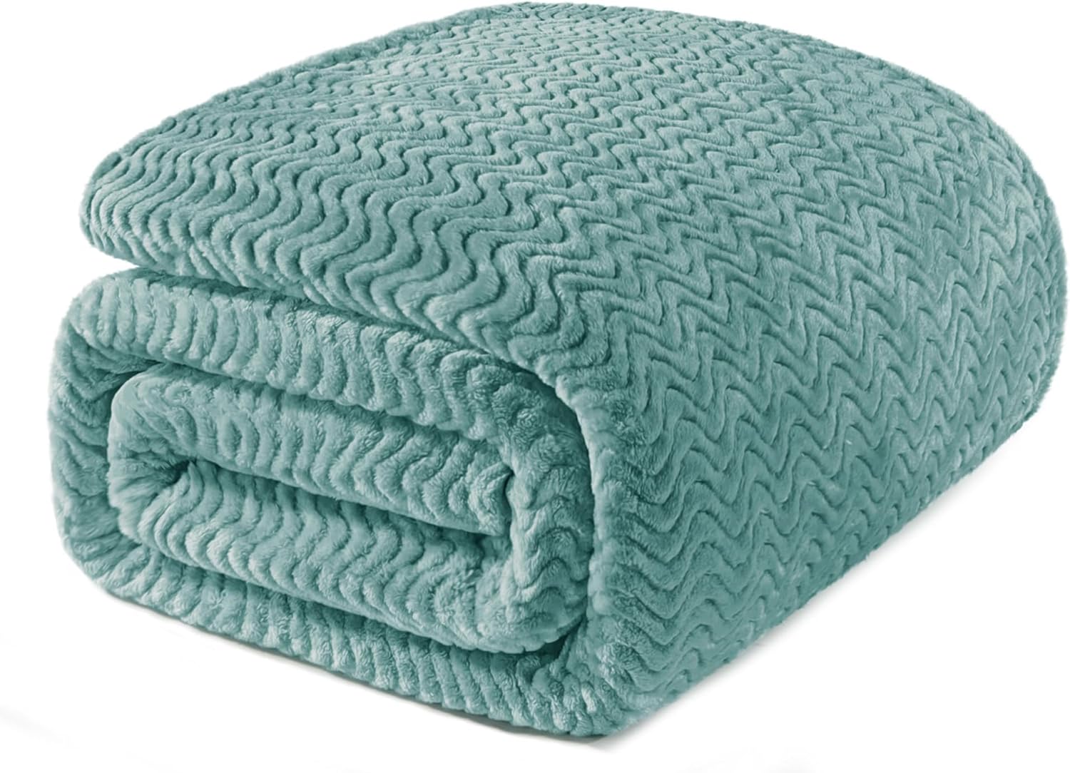 Exclusivo Mezcla Queen Blanket for Bed, Cozy Lightweight Fleece Blankets for All Season, Decorative Giftable Fuzzy Plush Wave Textured Suitable for Women, Men, Celadon, 90x90 Inches
