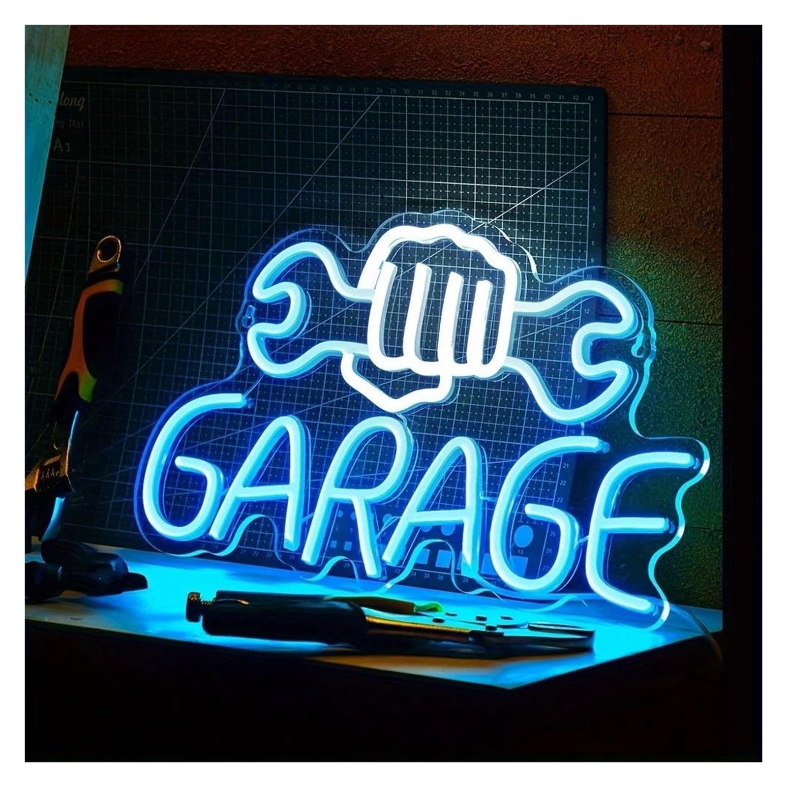 LEMST Sign Lamp Ice Blue Garage Neon Sign, Suitable for Hotels, Living Rooms, Game Halls, Parties, Bedrooms,USB Powered 40x23cm