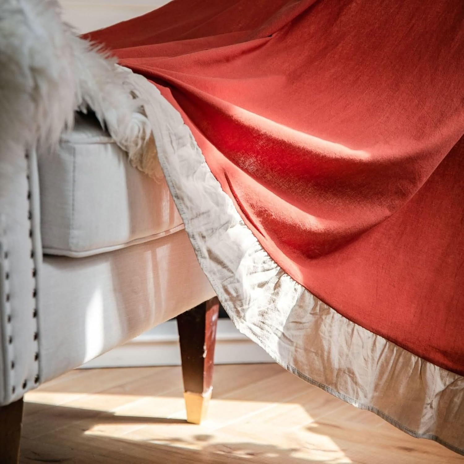 Sheer Curtains 2 Pack 2 x 59 W x 71" H,Modern Sheer Curtains for Bedroom Red Solid Color with Ruffles Hook Curtains for Living Room