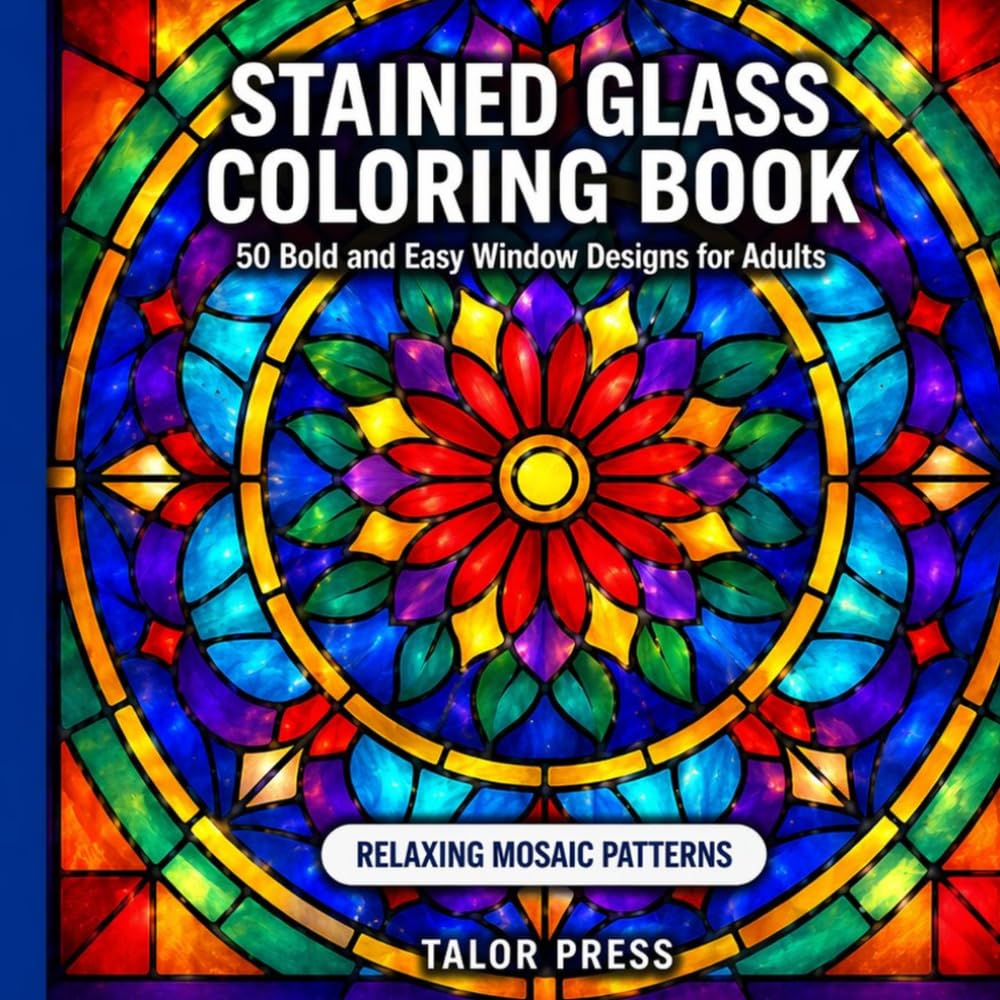 Stained Glass Coloring Book: 50 Bold and Easy Window Designs for Adults -- Relaxing Mosaic Patterns Inspired by Cathedral Art