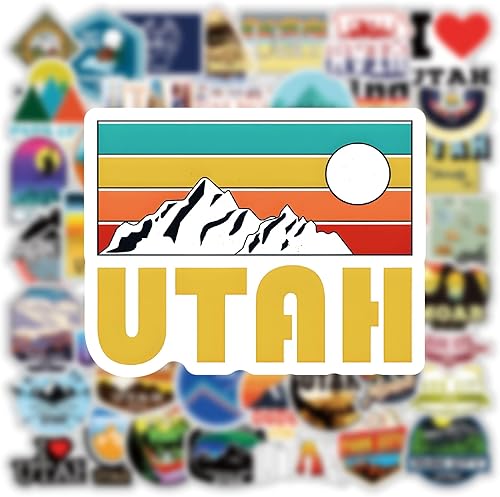 Miniatura 4 de Paquete de 61 calcomanías de Utah, calcomanías de vinilo estético de Estados Unidos impermeables para botella de agua, patineta, laptop, teléfono