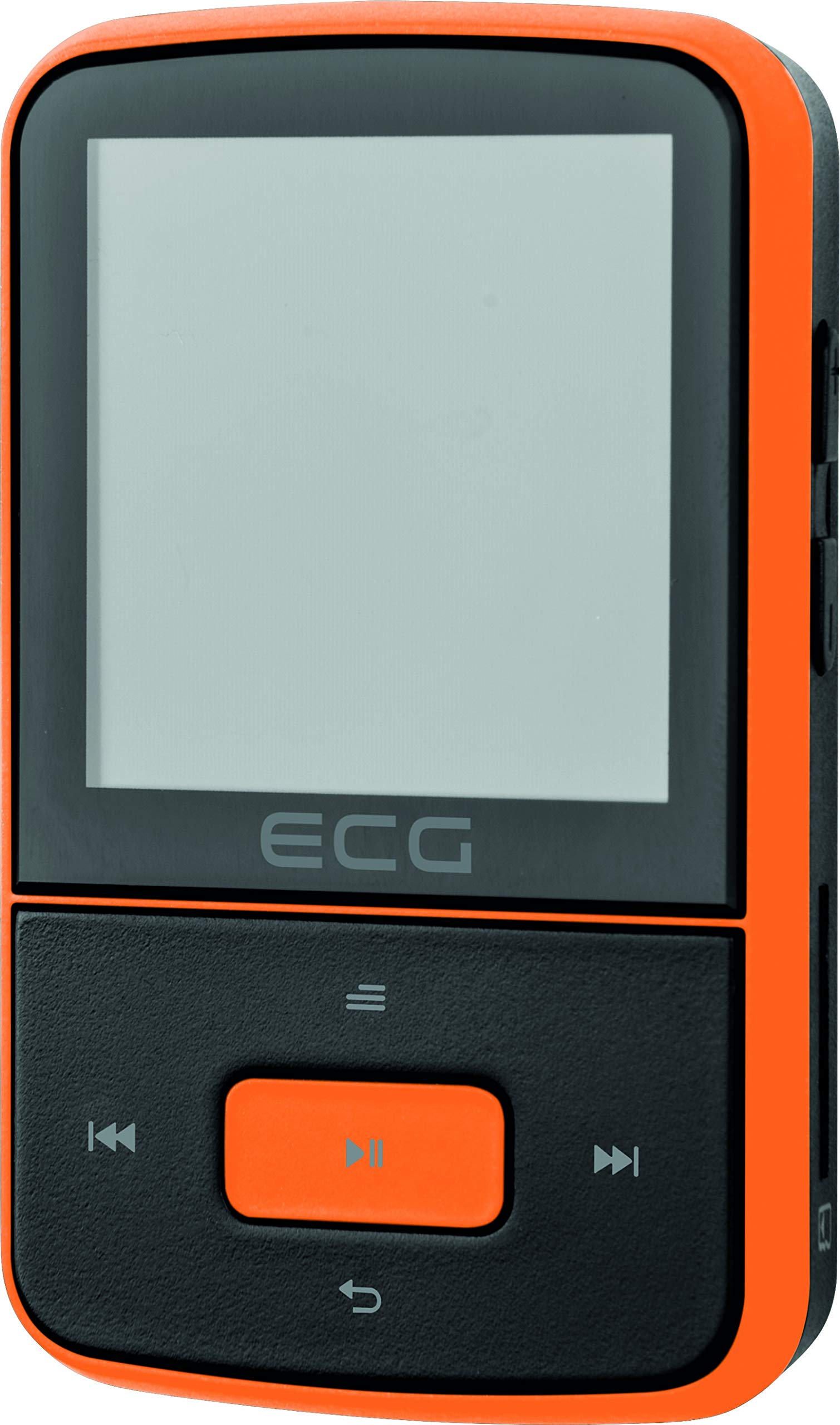 ECG PMP 30 8GB Black&Orange MP3/MP4-Player – Speicher 8 GB; 30 Vorwahlen für FM-Sender; MP3 von der Micro SD-Karte; Diktiergerät; Sportclip; Tastensperre; USB 2.0; In-Ear-Kopfhörer der Prämienreihe