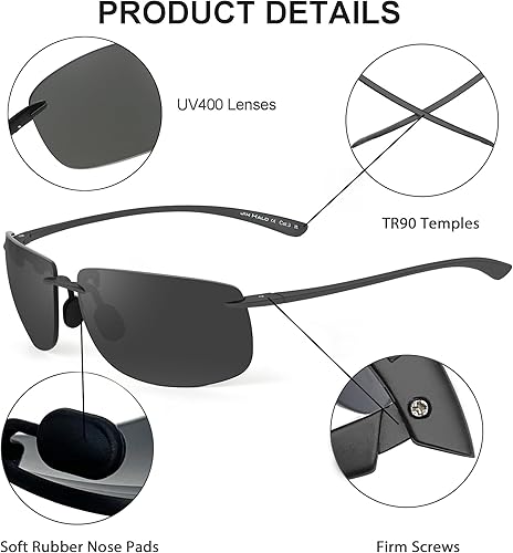 Miniatura 8 de JIM HALO Lentes de sol deportivos para hombres y mujeres, TR90 sin montura para correr, pescar, ciclismo, conducción