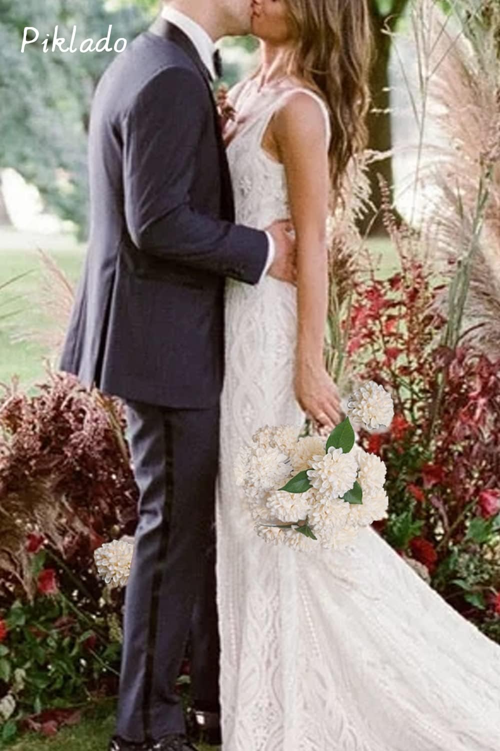 Artificial Wedding Dahlia Flowers 25 pcs Ivory Fake Roses w/Stem for DIY Wedding Decor Centerpieces Arrangements Bouquets(Champagne) - Image 6