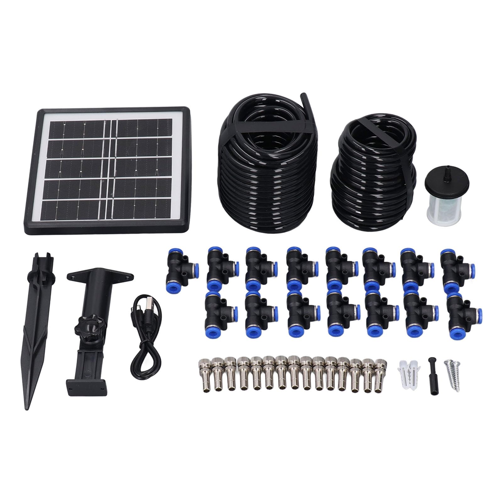 Solar Powered Spray Irrigation System Kit, Automatic Self Watering System with Timer Mode, IP67 Solar Auto Irrigation for Greenhouse Garden Lawn and Balcony