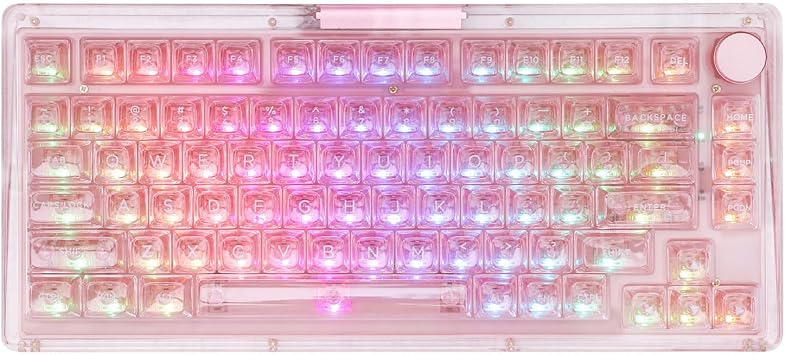 KiiBoom Phantom 81 75% Transparent Mechanical Gaming Keyboard, Hot Swappable Custom Gasket Keyboard with RGB Backlit, Clear Keycap, Rechargeable Battery, Triple Mode for Win/Mac Phantom 81 V3 Pink